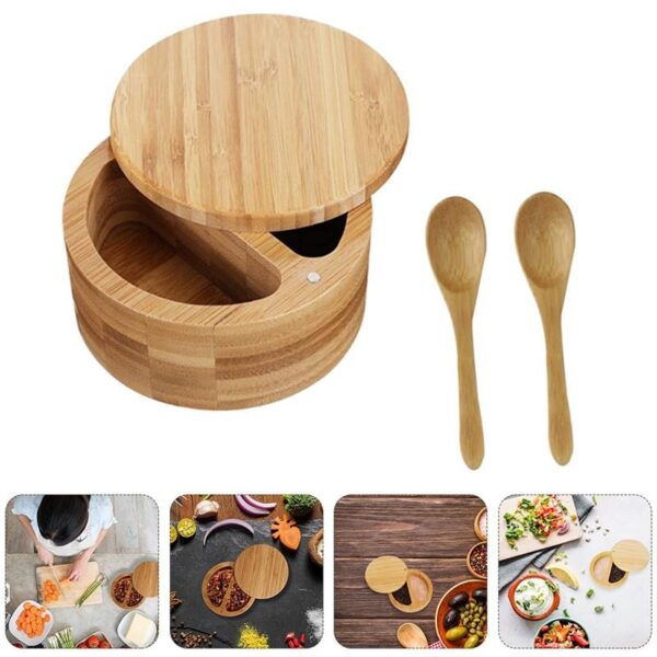 salt cellar divided with spoons from bamboo