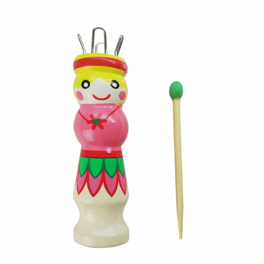 COLOURFUL WOODEN CATERPILLER FRENCH KNITTING DOLL with NEEDLE 